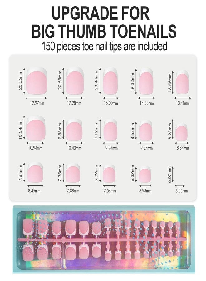 Vansiho Press on Toenails Short, Pink White French Tips Toenail Press on Square for Women, Soft Gel Fake Toe Nails, Acrylic Nails Soak off Toe Nail Home DIY 15 Sizes - Image 5